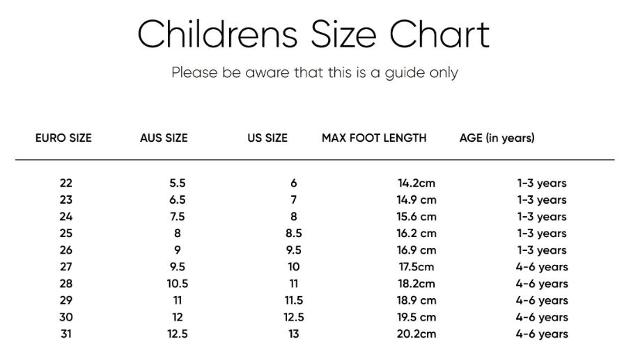 Size Chart Shoes