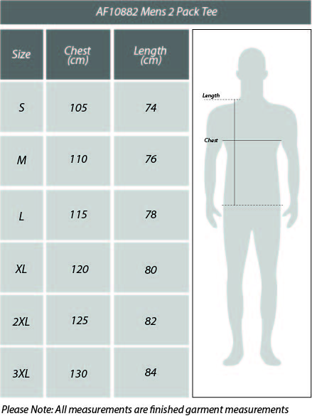 Mens Duo Tees Size Chart