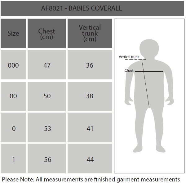 Babies Coverall Size Chart