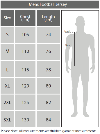 Mens Football Jersey Size Chart