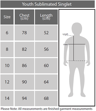 Youths Singlet Size Chart