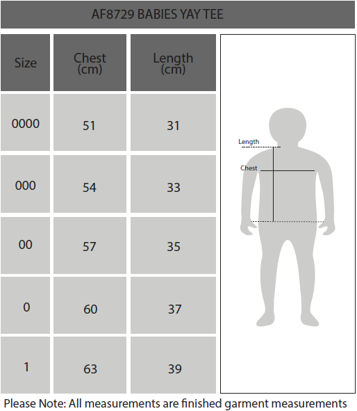 Yay Babies Tee Size Chart