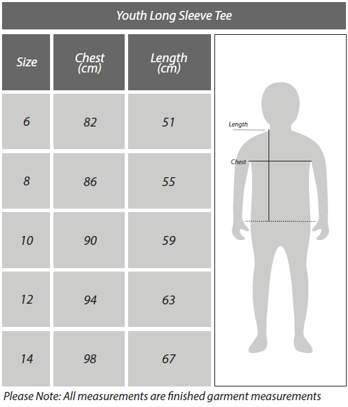 Mens LS Tee Size Chart