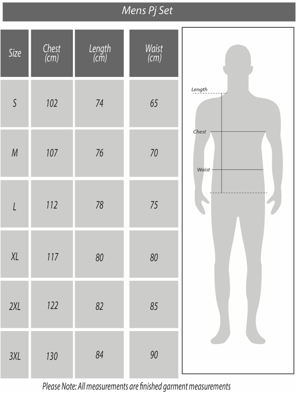 Mens PJ Set Size Chart