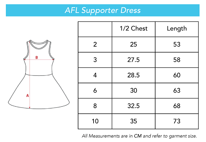 Size Chart Girls Footy Dress