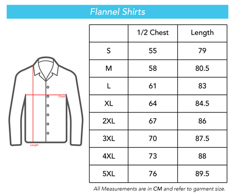 AFL Flannies Size Chart