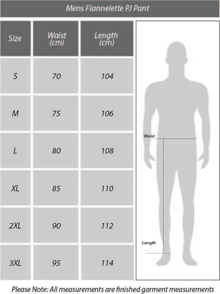 Mens Flannel Pants Size Chart