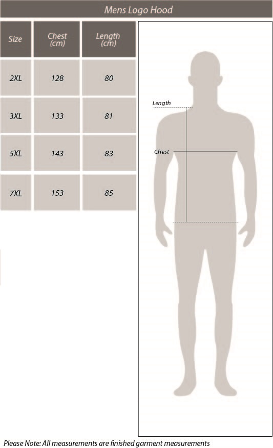 Mens Big Logo Hood size chart
