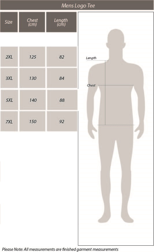 Mens Big Logo Tee size chart