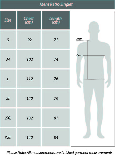 Size Chart Mens Retro Singlet