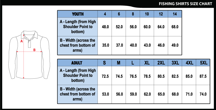 Fishing Shirt Size Chart
