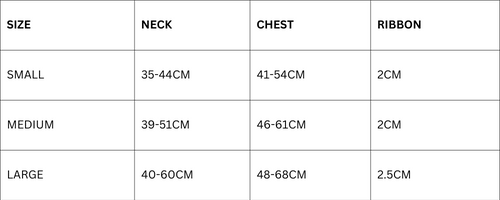 Size Chart Harnesses