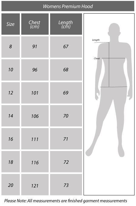 Womens Swish Hood Size Chart