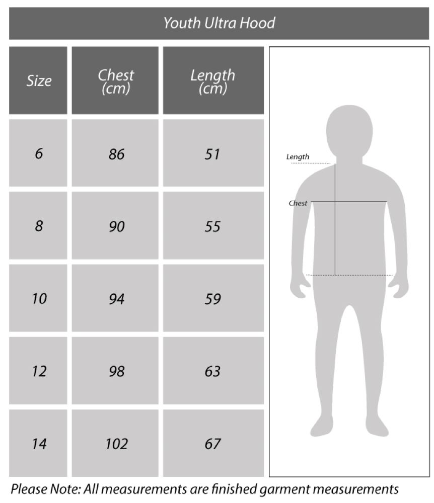Size Chart Youths Ultra Hood