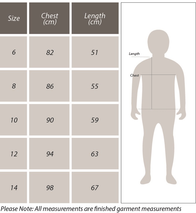 Youths Player Tee Size Chart