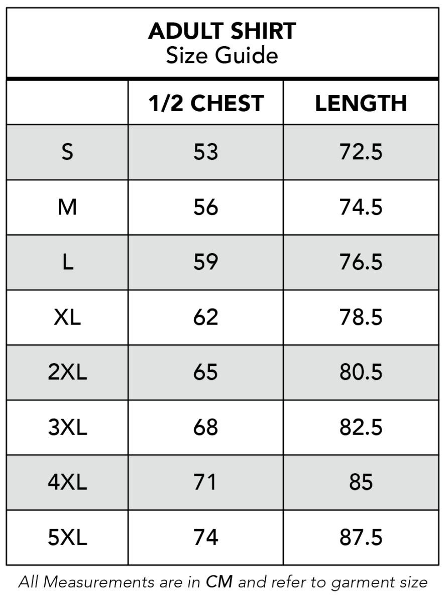 Pop Art Fanatic Shirt Size Chart