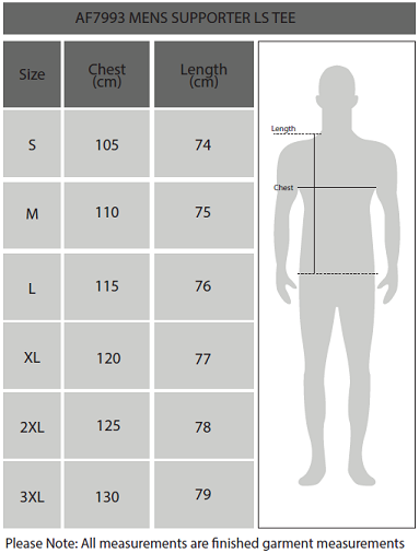 Mens Long Sleeve Tees Size Chart