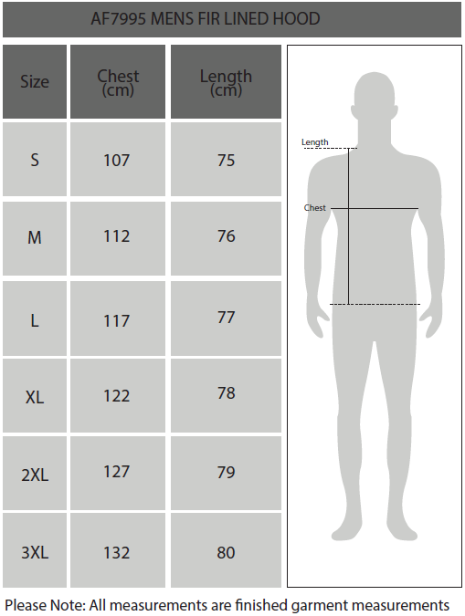 Fur Lined Hood Size Chart