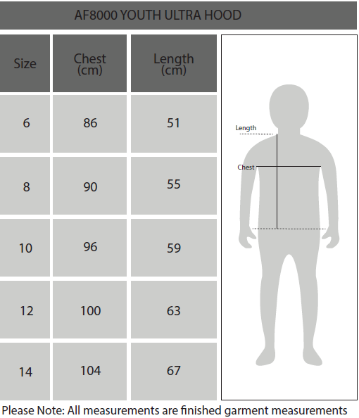 Size Chart Kids Ultra Hood