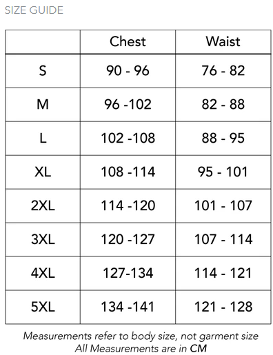 Size Chart Baseball Shirts