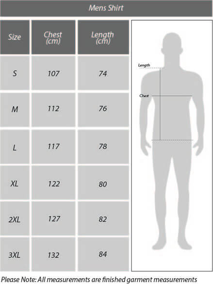 Size Chart Mens Logo Cotton Shirts