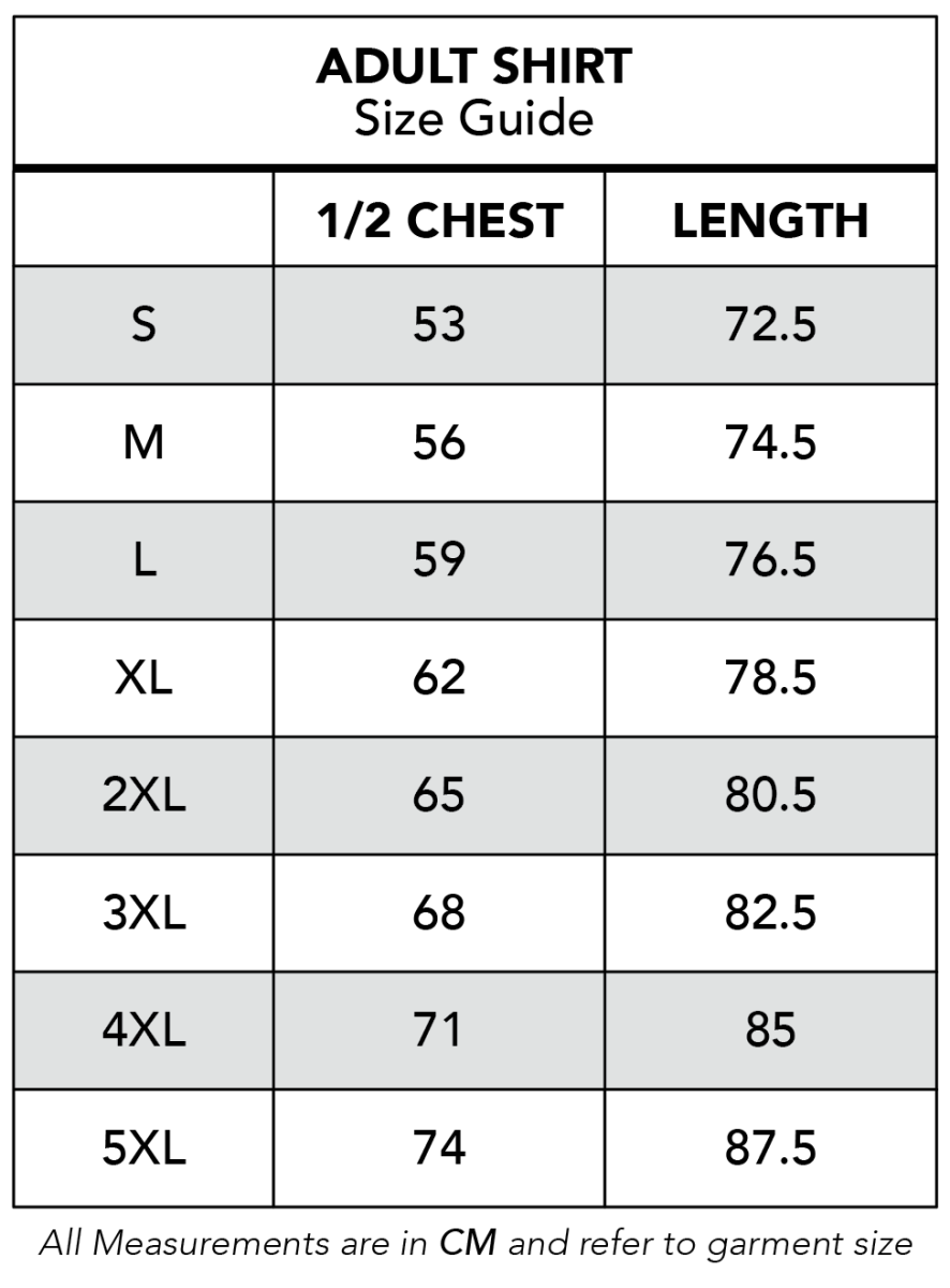 AFL Fish Finder Fishing Shirts Size Chart