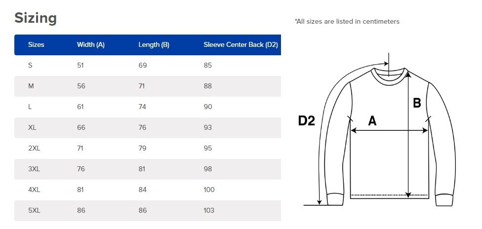Size Chart Mens Hood