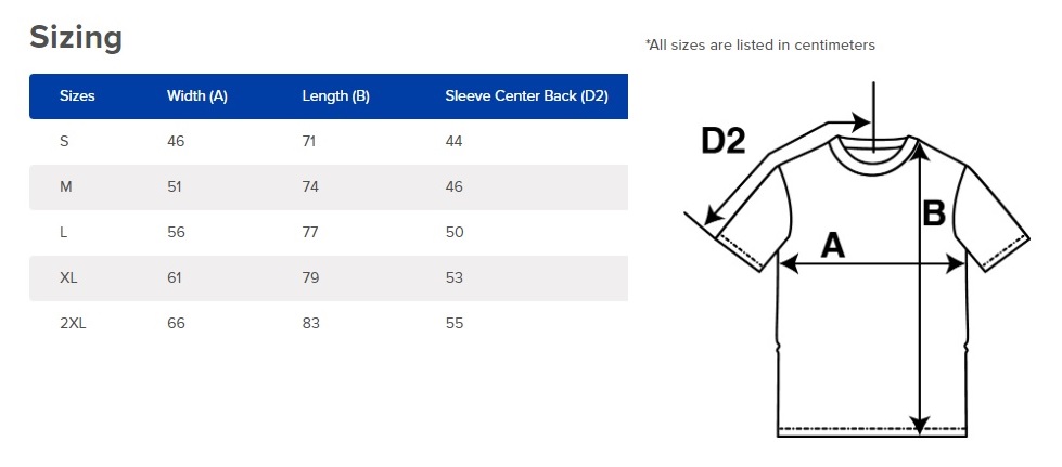 Size Chart Mens Tee