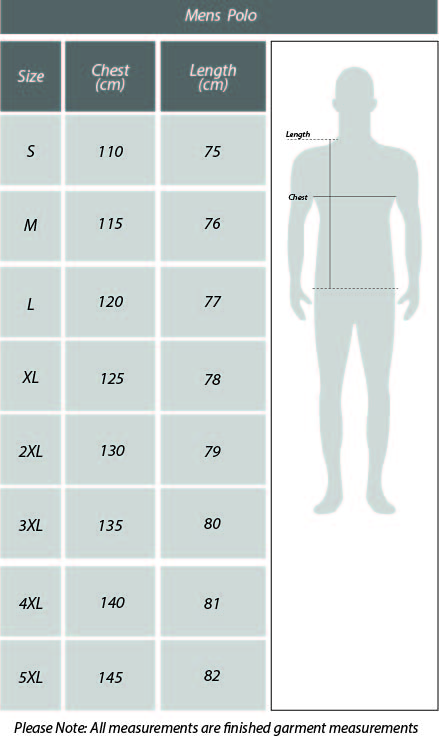 Mens Premium Polo Size Chart