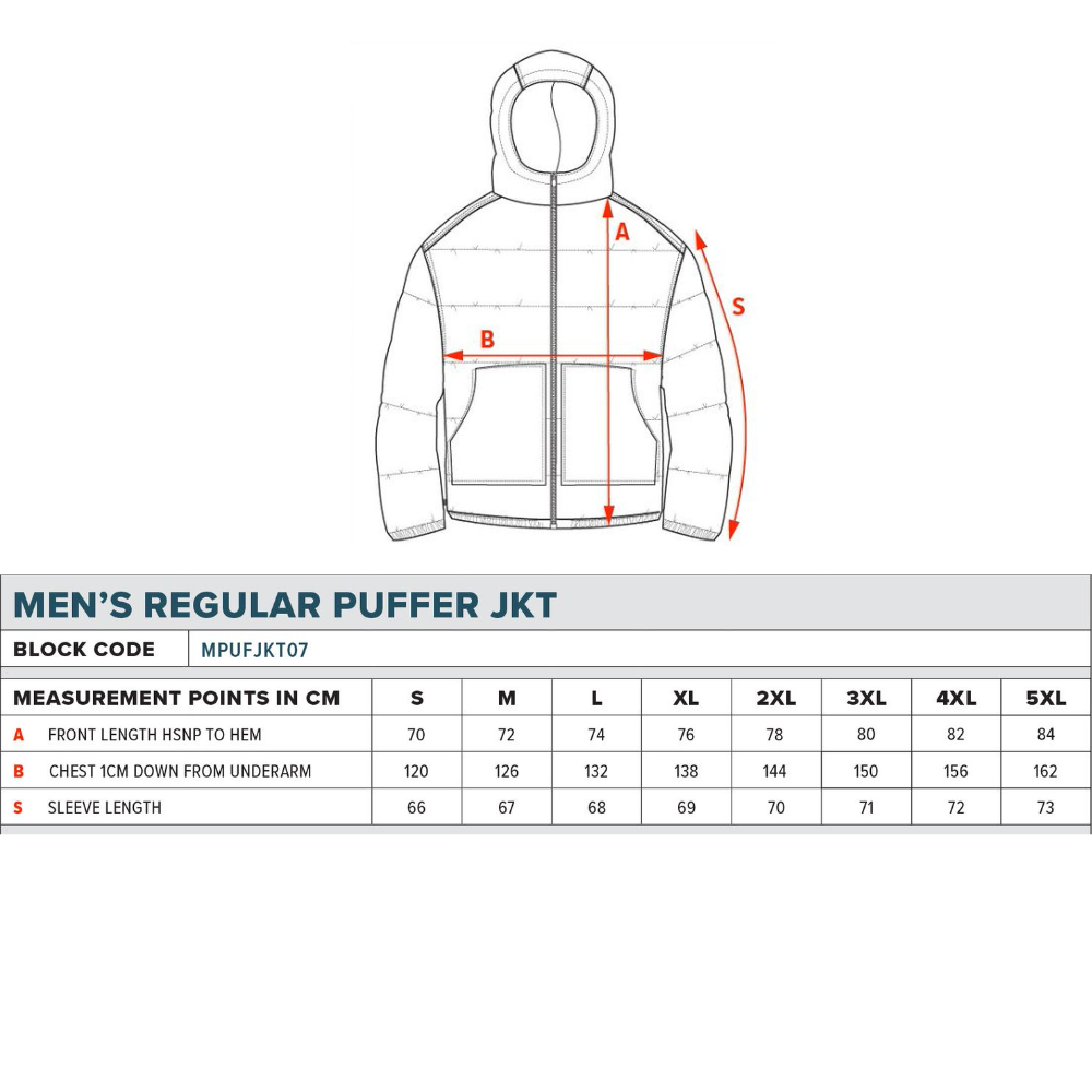Mens Puffa Jacket Size Chart