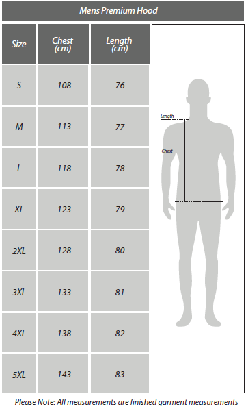 Mens Swish Hood Size Chart