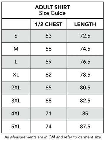 Reef Runner Fishing Shirts Size Chart