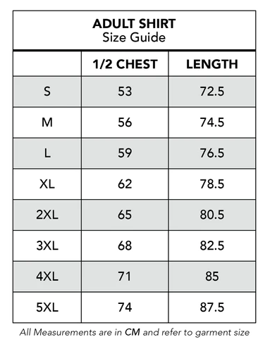 Size Chart Flannel Shirts