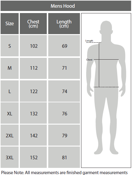 Size Chart mens hood