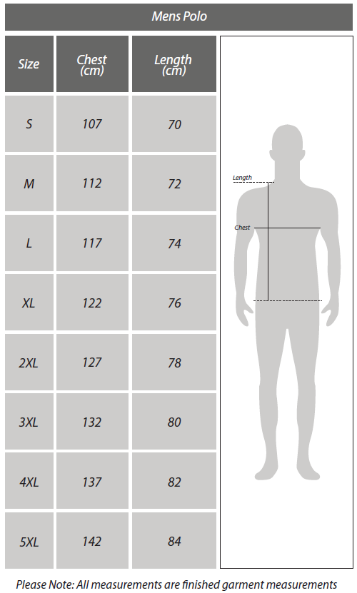 Size Chart Mens Polo