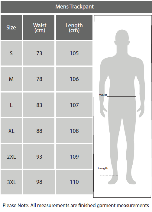Mens Trackpants Size Chart