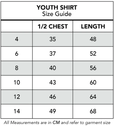 Reef Runner Fishing Shirts Size Chart