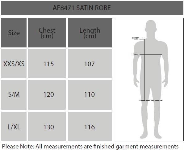 Satin Robes Size Chart