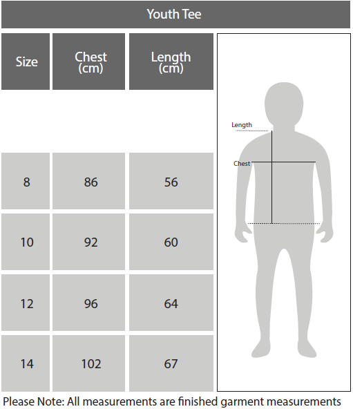 Size Chart Youths Tee