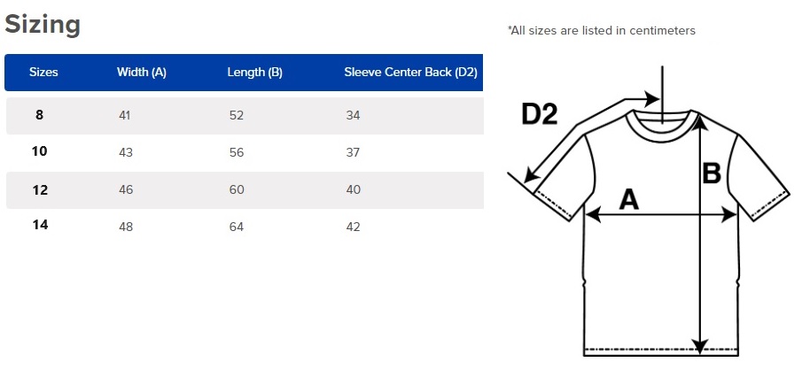 Size Chart Youths Tee
