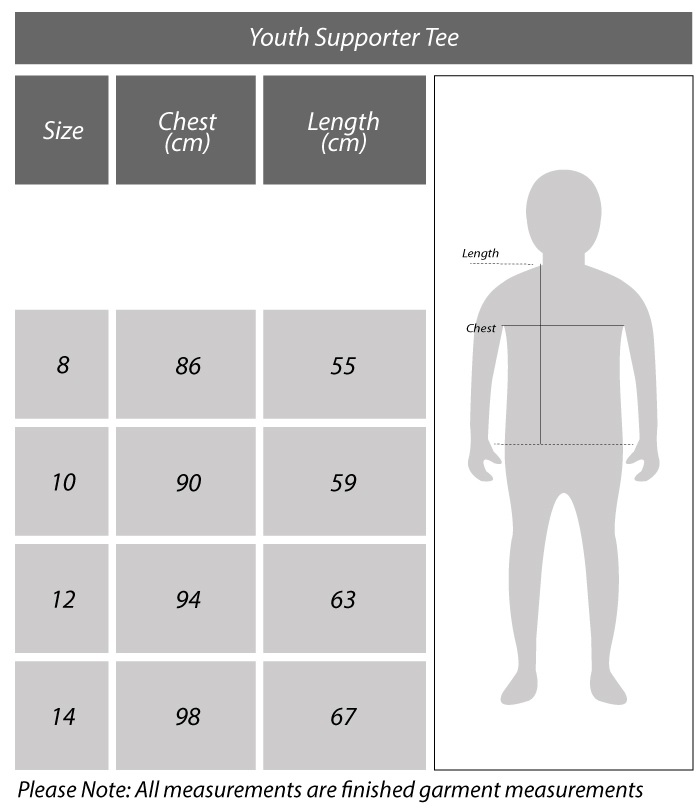 Size Chart Youths Tees