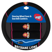 Image of Brisbane Lions Steering Wheel Cover & Seat Belt Comforts Set