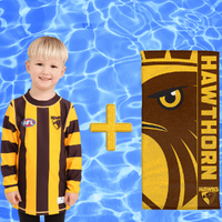 Hawthorn Hawks Kids Rashie and Beach Towel Combo