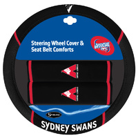 Image of Sydney Swans Steering Wheel Cover & Seat Belt Comforts Set
