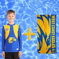 West Coast Eagles Kids Rashie and Beach Towel Combo