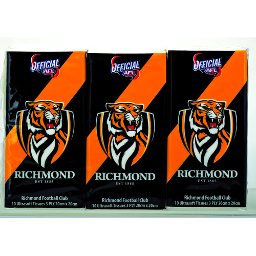 Richmond Tigers AFL Pocket Tissues - 6pk