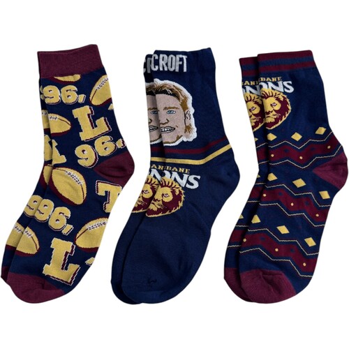 Brisbane Lions Levi Ashcroft 3-Pk Socks Gift Set