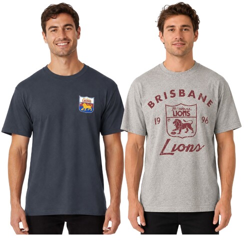Brisbane Lions Mens 2 Pack Vintage Tees 