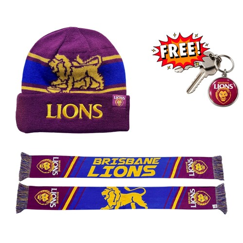 Brisbane Lions Scarf and Beanie Bundle
