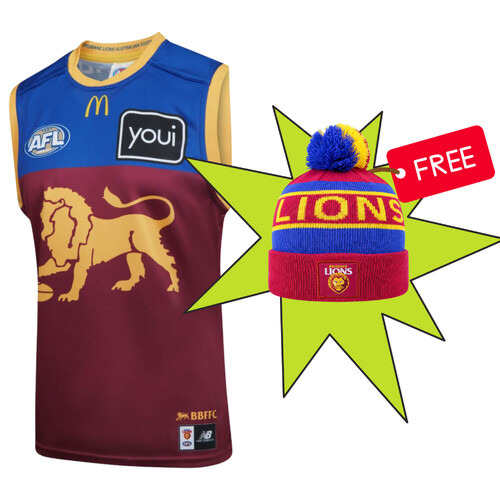 Brisbane Lions Youths Home Guernsey + Free Beanie